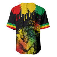 Reggae baseball jersey back with stylized portrait and drip paint graphic, short sleeves