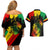 Jamaica Reggae Couples Matching Off Shoulder Short Dress and Hawaiian Shirt Legend Bob Sketch Style One Love LT7 - Wonder Print Shop