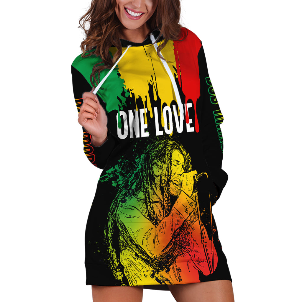 Jamaica Reggae Hoodie Dress Legend Bob Sketch Style One Love - Wonder Print Shop