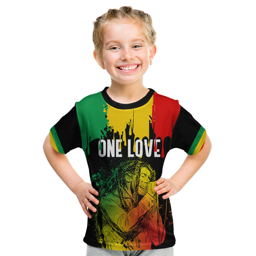 Jamaica Reggae Kid T Shirt Legend Bob Sketch Style One Love - Wonder Print Shop