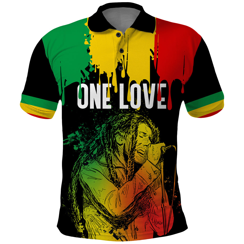 Jamaica Reggae Polo Shirt Legend Bob Sketch Style One Love - Wonder Print Shop