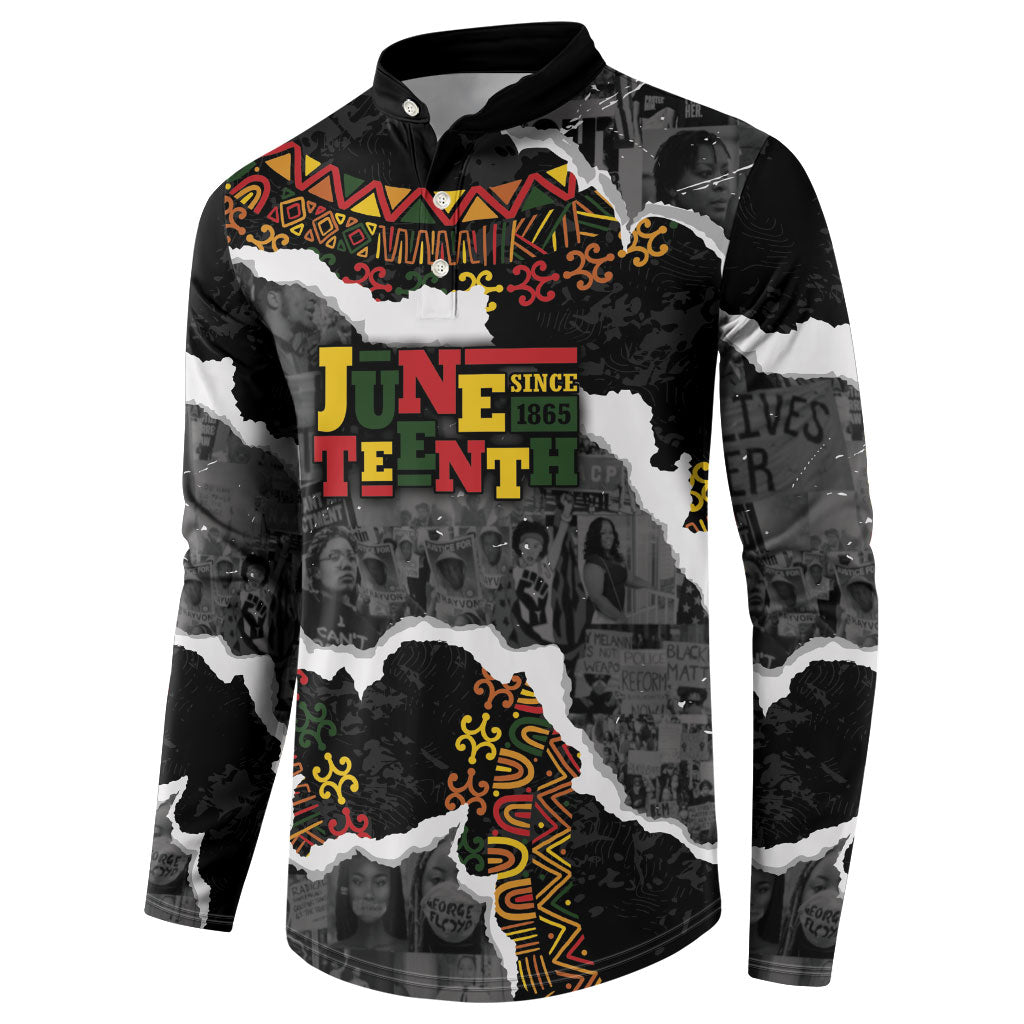 Juneteenth Freedom Day Personalized Grunge Ethnic Motif Button Sweatshirt Black History