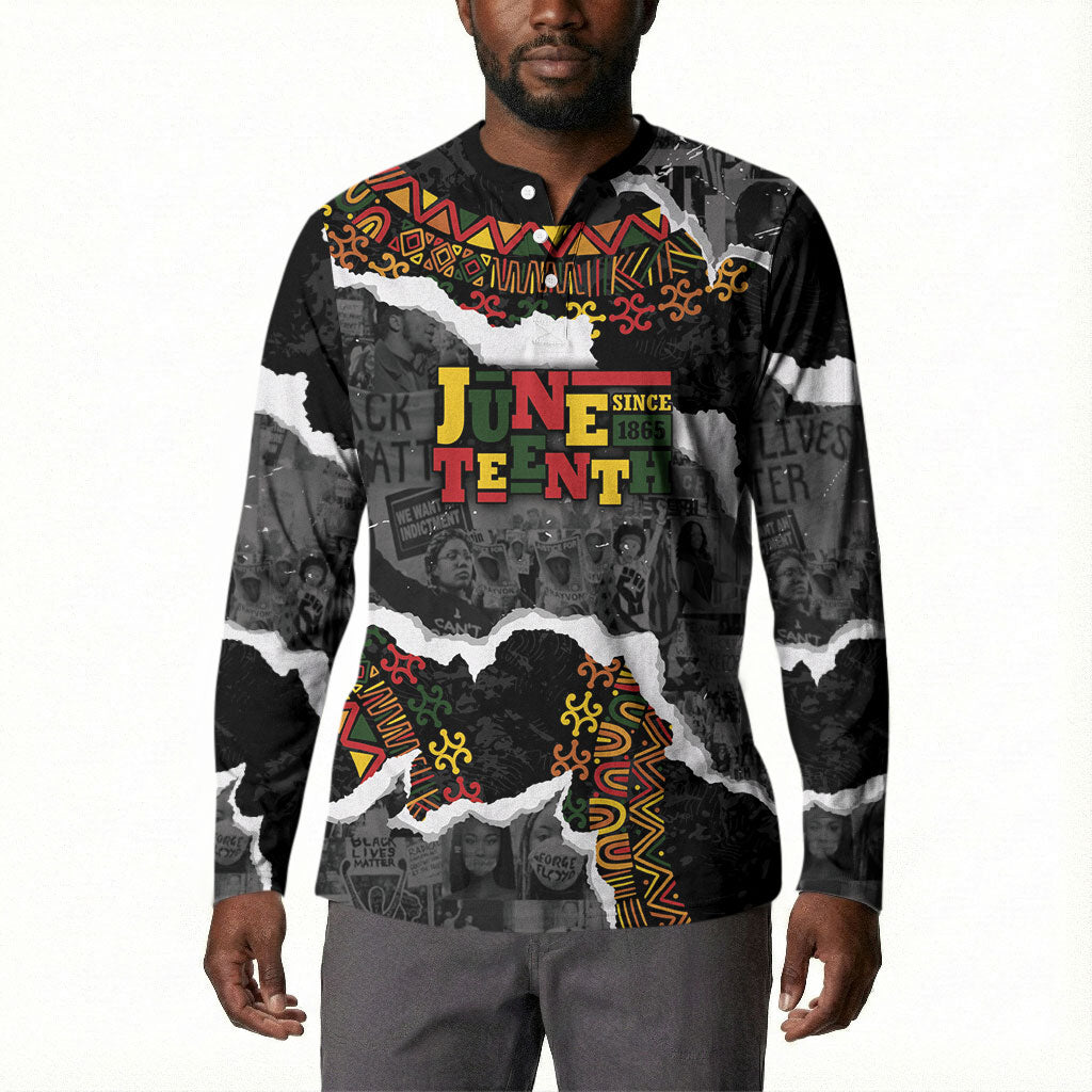 Juneteenth Freedom Day Personalized Grunge Ethnic Motif Button Sweatshirt Black History