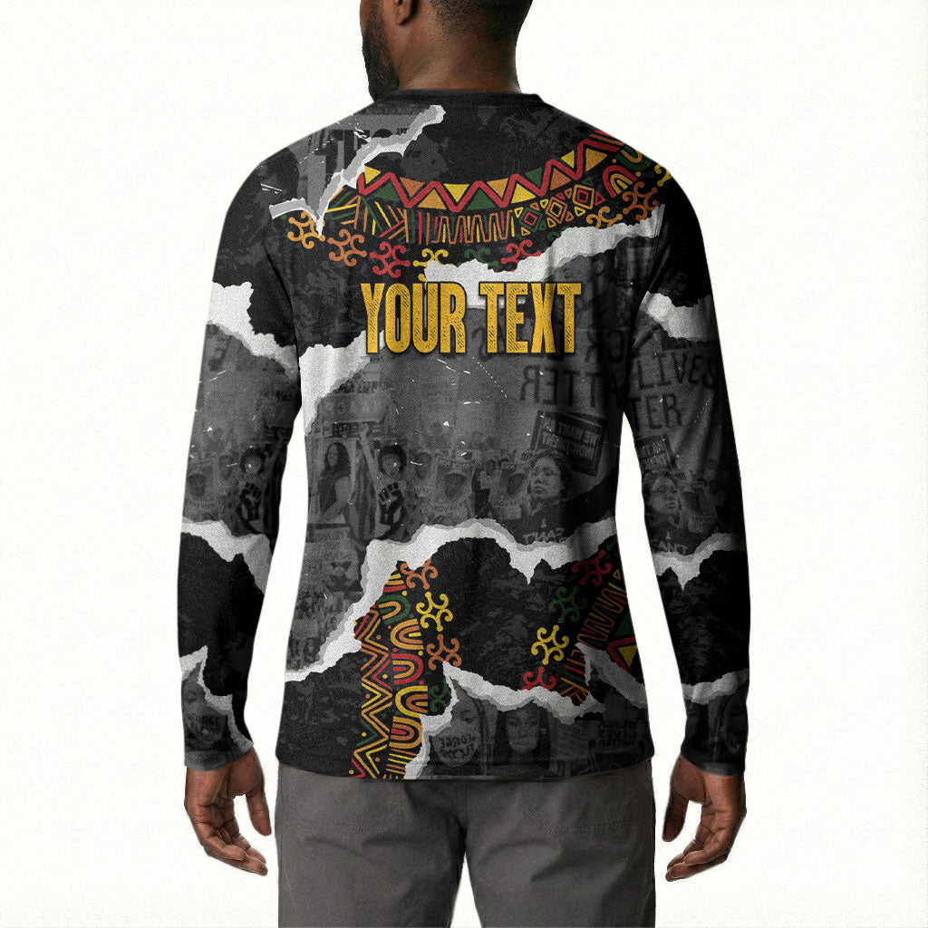 Juneteenth Freedom Day Personalized Grunge Ethnic Motif Button Sweatshirt Black History