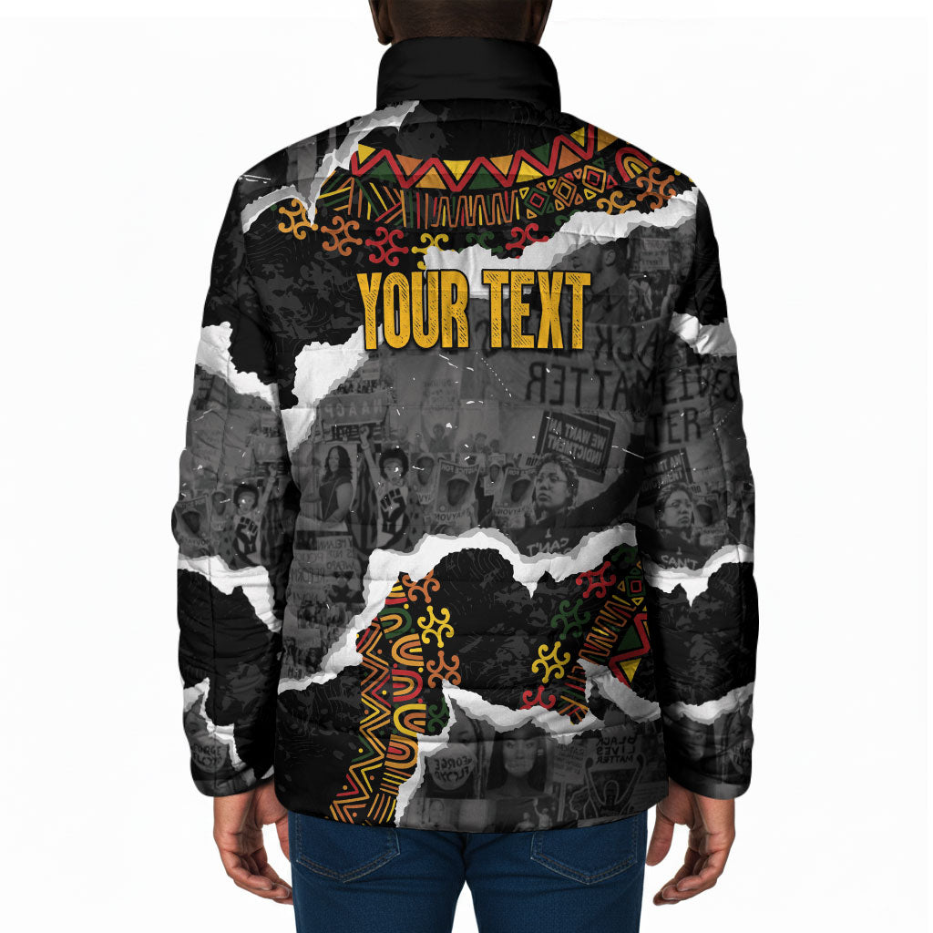 Juneteenth Freedom Day Personalized Grunge Ethnic Motif Padded Jacket Black History