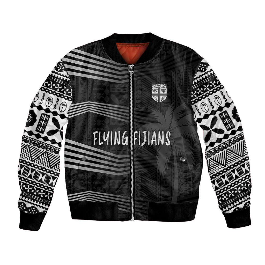 Personalised Fiji Rugby Bomber Jacket Kaiviti WC 2023 Jersey Replica - Black LT7 - Wonder Print Shop