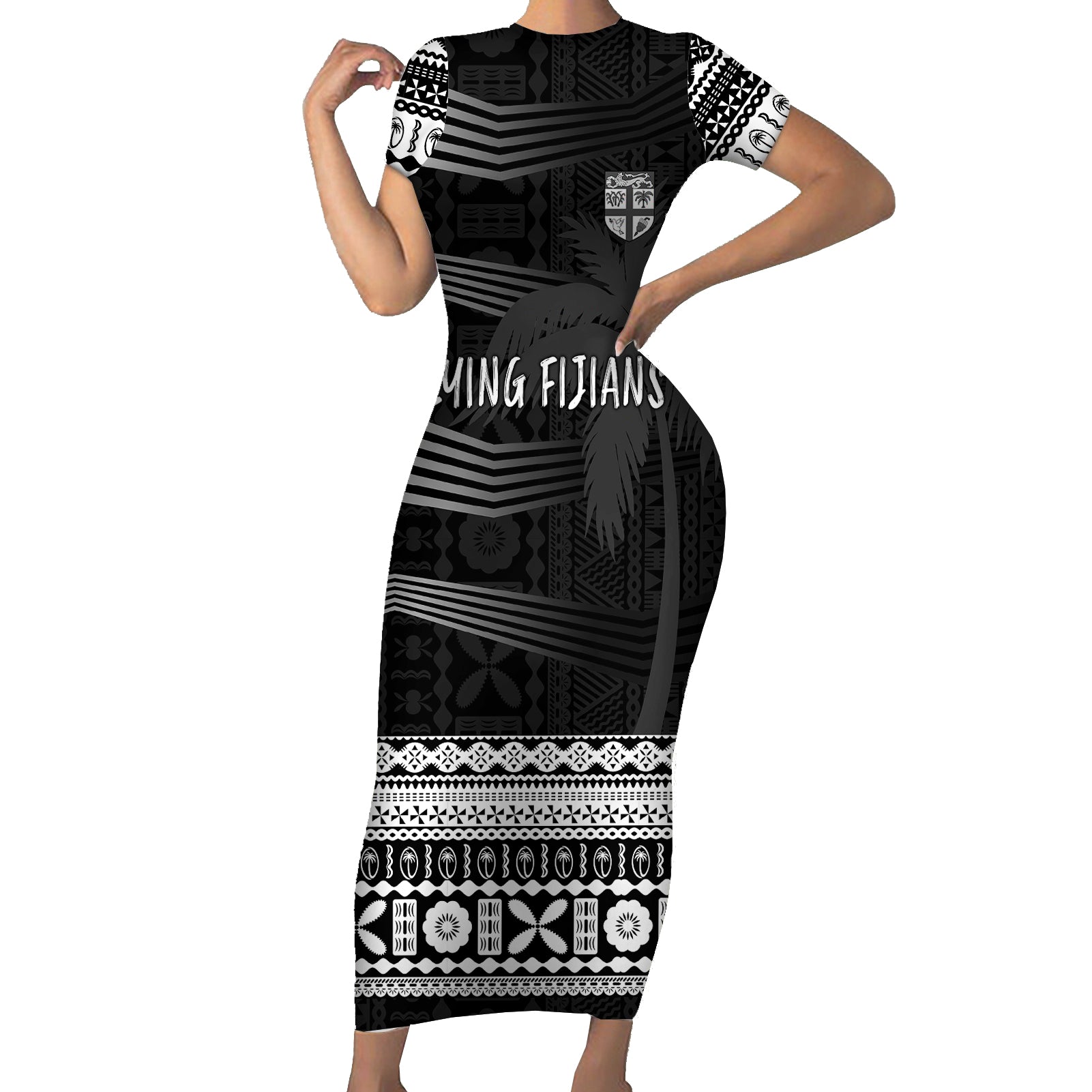 personalised-fiji-rugby-short-sleeve-bodycon-dress-kaiviti-wc-2023-jersey-replica-black