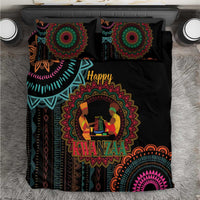 Black Kwanzaa African bedding set with colorful mandala art and 'Happy Kwanzaa' text