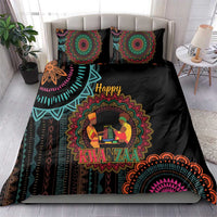 Black Kwanzaa bedding set with matching pillows, colorful mandala designs and 'Happy Kwanzaa'
