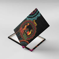 Black canvas wall art with colorful mandala, “Happy Kwanzaa” and two candle figures
