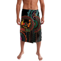 Black mandala sarong skirt with elastic waistband and colorful Kwanzaa-style graphics
