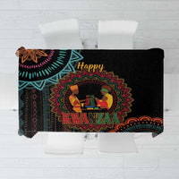 Black Kwanzaa mandala tablecloth with Nguzo Saba symbol and colorful border