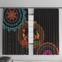 Black Kwanzaa window curtain pair with colorful mandala and Nguzo Saba artwork