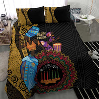 Black African Kwanzaa bedding set featuring tribal dancer and circular menorah design