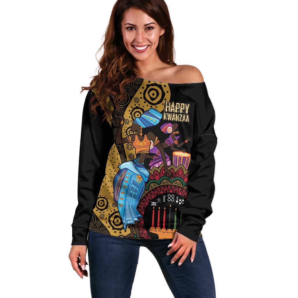 Happy Kwanzaa African Off Shoulder Sweater Tribal Dance - Wonder Print Shop