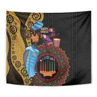 African Kwanzaa tapestry close view with candles and colorful tribal medallion design