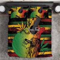 Personalised bedding set showing duvet and two pillowcases with reggae music artwork