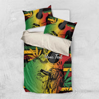 Bedding set with two pillowcases and duvet cover; green red yellow reggae music art