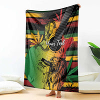 Reggae-style blanket with bold illustrated musician, guitar strings, and 'Your Text' print