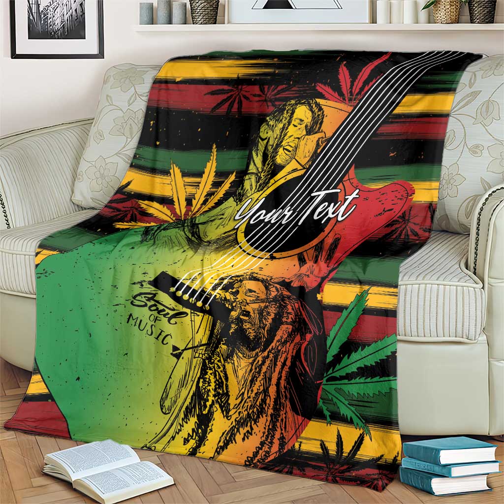 Reggae-style blanket with illustrated musician portrait and 'Your Text' graphic, multicolor