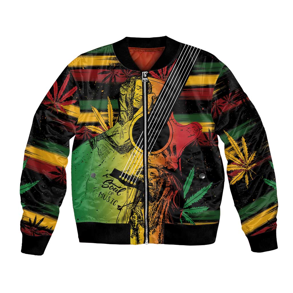 Bomber jacket with full-zip front and ribbed trim, colorful reggae graphic artwork