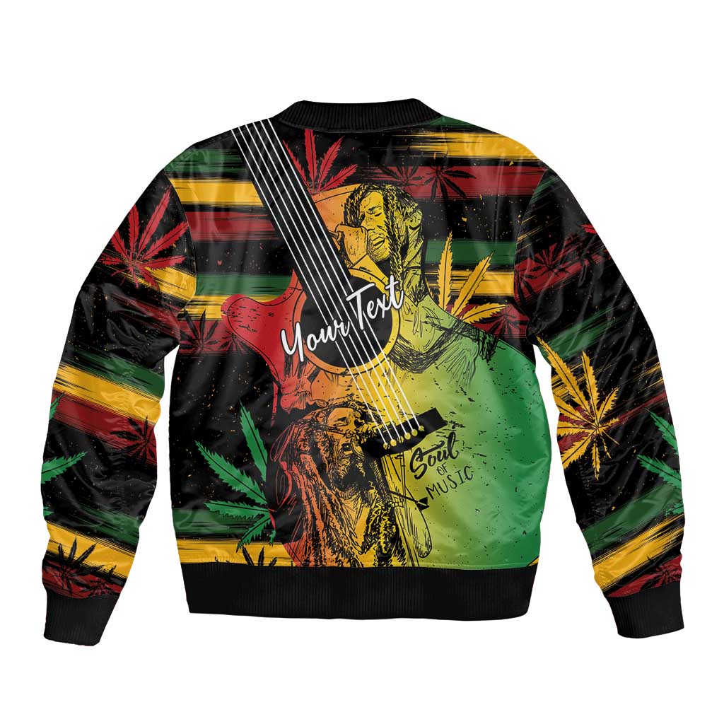 Bomber jacket with ribbed hem and back graphic of musician, diagonal strap-like stripes