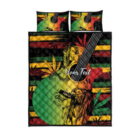 Reggae quilt bed set laid flat with guitar art and two pillowcases