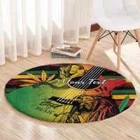Round reggae music carpet rug with green base and orange-red illustrated musician