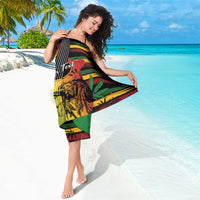 Personalized reggae soul sarong with black-edged stripes and red-yellow-green music portrait art