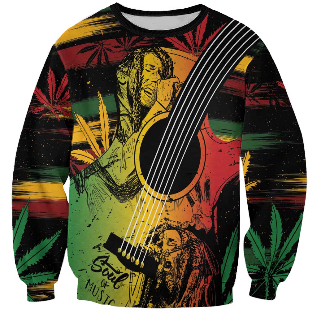 Unisex reggae graphic sweatshirt with sketch-style guitarist and guitar print