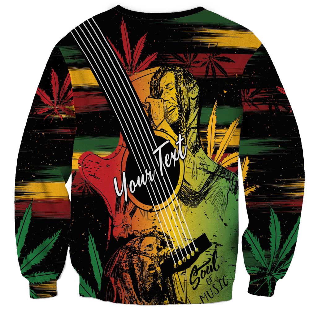 Unisex reggae graphic sweatshirt with sketch guitarist and diagonal guitar strap print