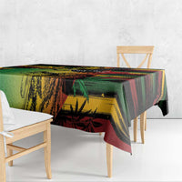 Personalized reggae soul tablecloth corner view, multicolor reggae graphic with leaves