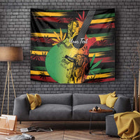 Reggae soul tapestry wall hanging with illustrated guitarist and “Your Text” overlay