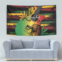 Reggae soul tapestry featuring illustrated guitarist in reggae colors with “Your Text”
