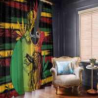 Reggae soul window curtain panels in black, green, red, and yellow with abstract artwork