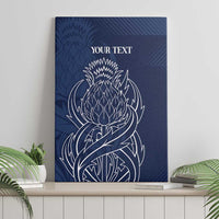 Blue thistle canvas wall art with 'YOUR TEXT' and white line artwork, upright