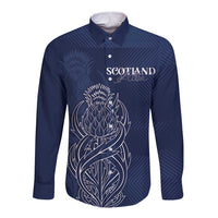 Scotland Rugby Personalized Long Sleeve Button Shirt Thistle Royal Style