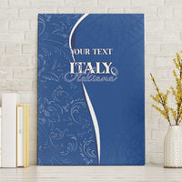 Blue canvas wall art featuring “Italy Italiana” and a banner reading “Your Text”