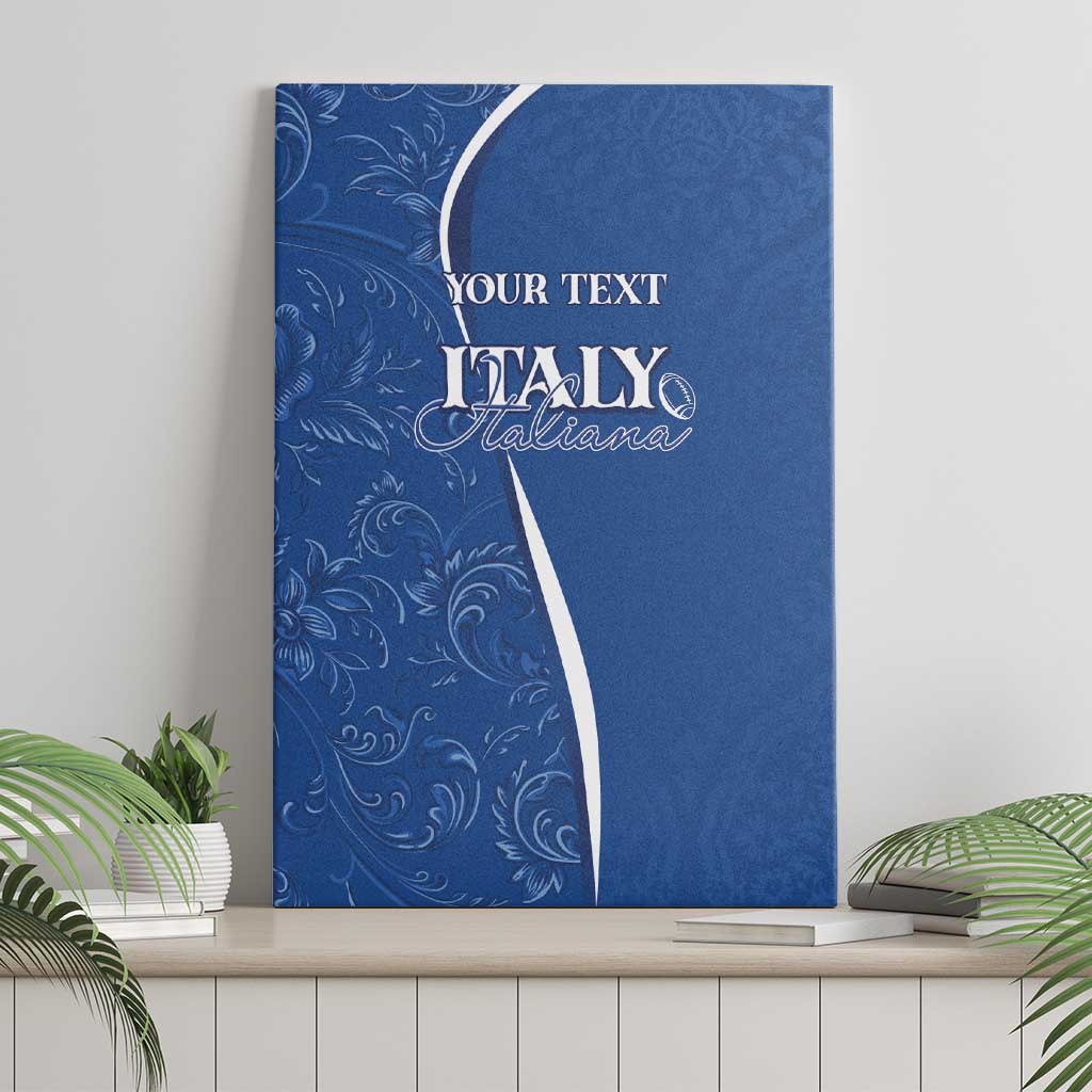 Blue canvas wall art with “Italy Italiana” lettering and “Your Text” across the top