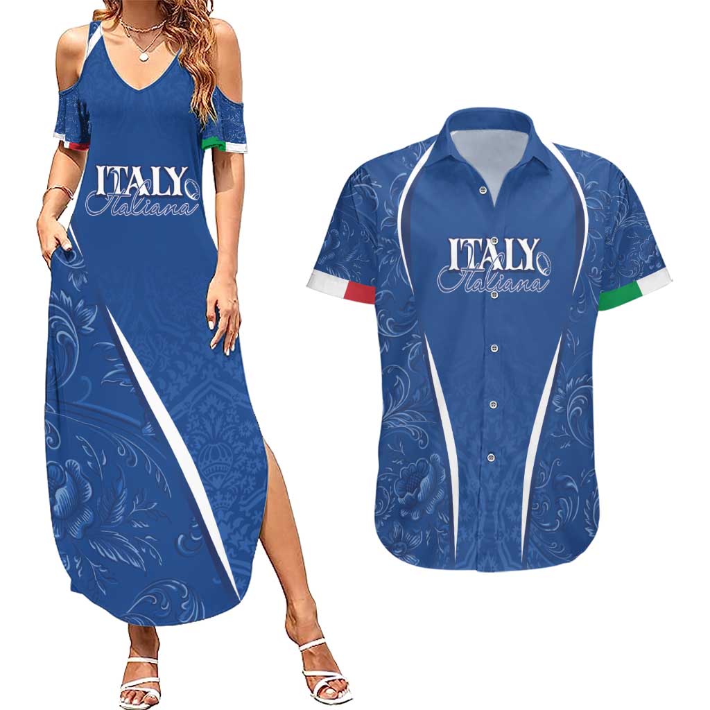 Italy Rugby Personalized Couples Matching Summer Maxi Dress and Hawaiian Shirt Azzurro Savoia - Renaissance Inspired