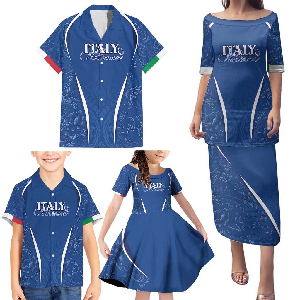 Italy Rugby Personalized Family Matching Puletasi and Hawaiian Shirt Azzurro Savoia - Renaissance Inspired