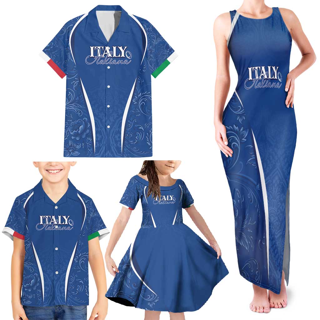 Italy Rugby Personalized Family Matching Tank Maxi Dress and Hawaiian Shirt Azzurro Savoia - Renaissance Inspired