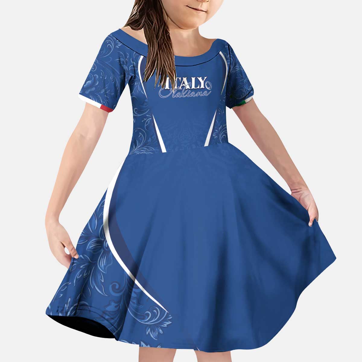 Italy Rugby Personalized Kid Short Sleeve Dress Azzurro Savoia - Renaissance Inspired