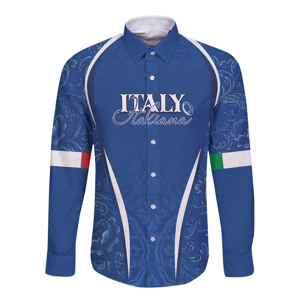 Italy Rugby Personalized Long Sleeve Button Shirt Azzurro Savoia - Renaissance Inspired