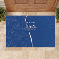 Blue rubber doormat with floral scroll pattern and ITALY personalized text