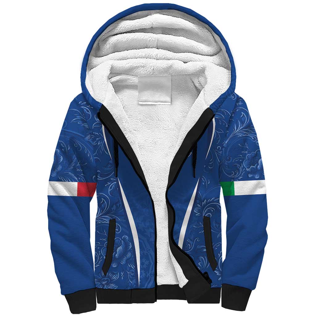 Italy Rugby Personalized Sherpa Hoodie Azzurro Savoia - Renaissance Inspired