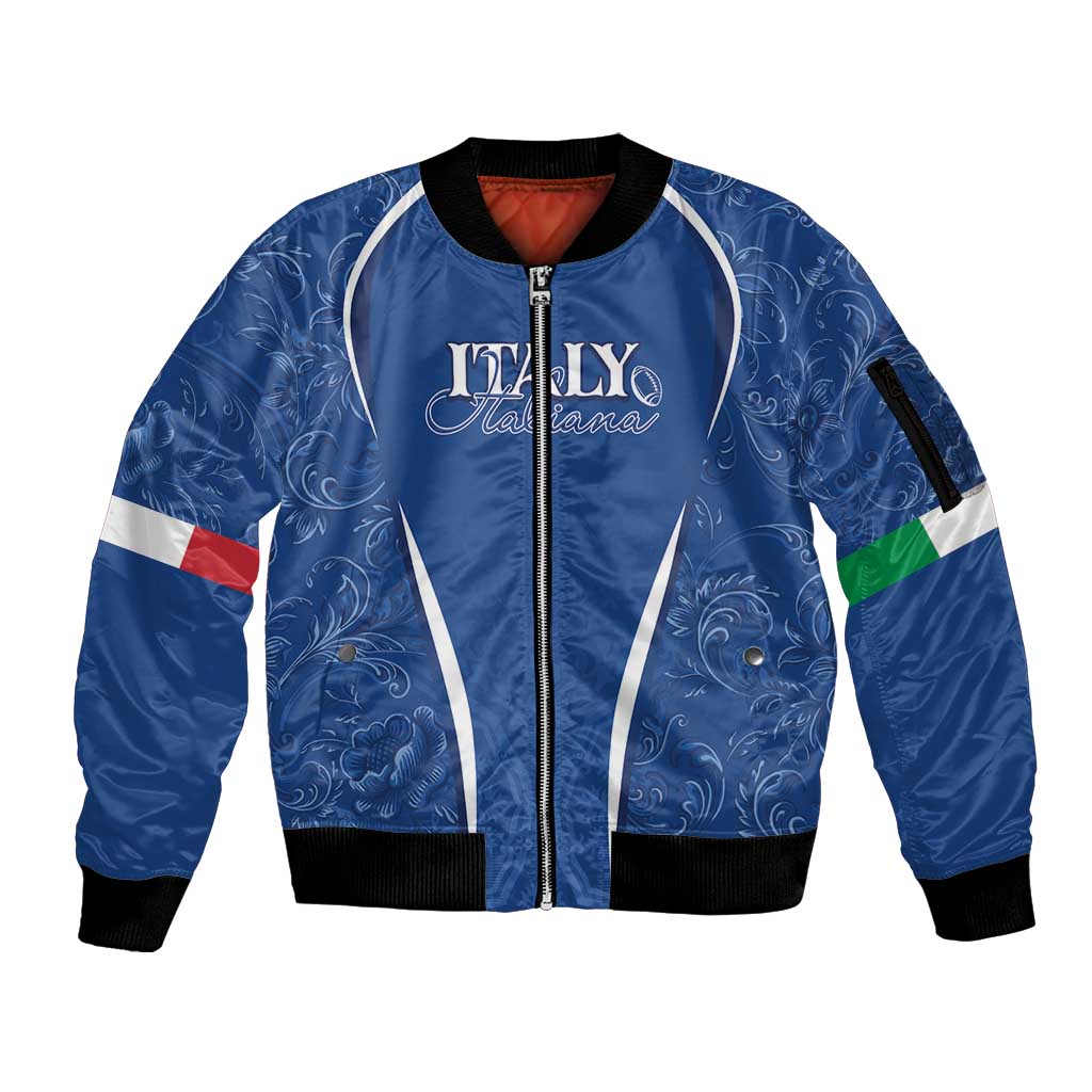 Italy Rugby Personalized Sleeve Zip Bomber Jacket Azzurro Savoia - Renaissance Inspired