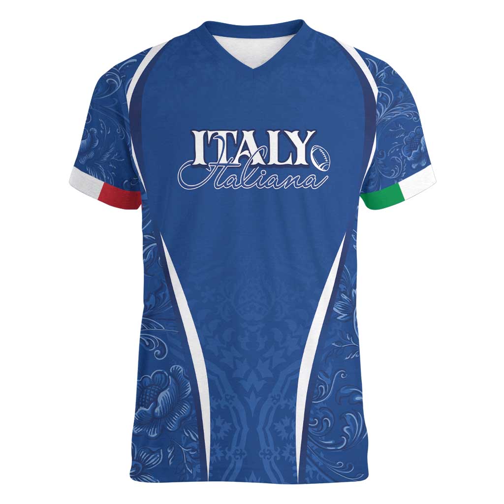 Italy Rugby Personalized Women V-Neck T-Shirt Azzurro Savoia - Renaissance Inspired