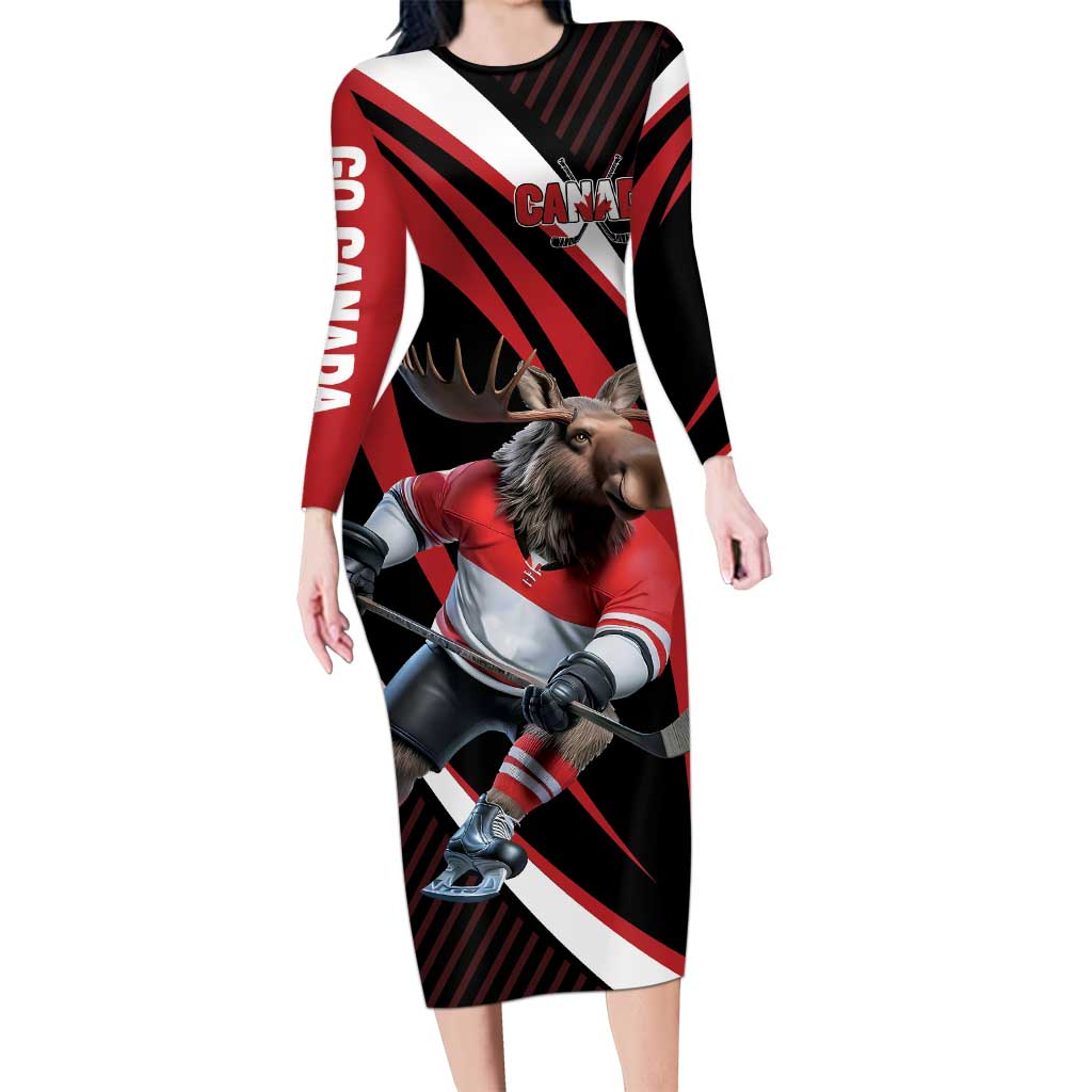 Canada Hockey Personalized Long Sleeve Bodycon Dress Go Canada Go