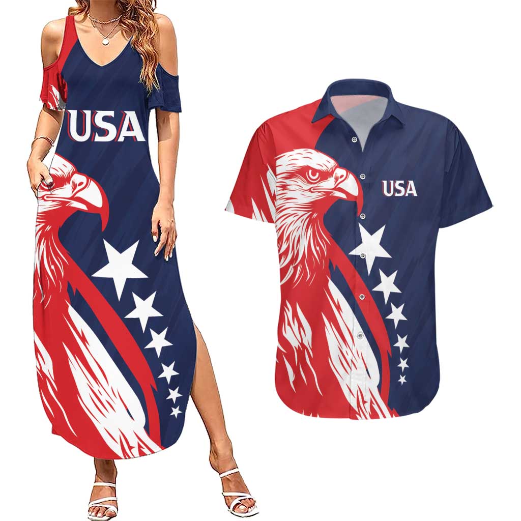 USA Hockey Personalized Eagle Couples Matching Summer Maxi Dress and Hawaiian Shirt Shoot For The Stars